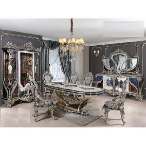 Meubles de salle à manger en bois massif poli et argent, Design de luxe, Style italien, ensemble de Table à manger lourd, Set de Style européen - Product Image 1