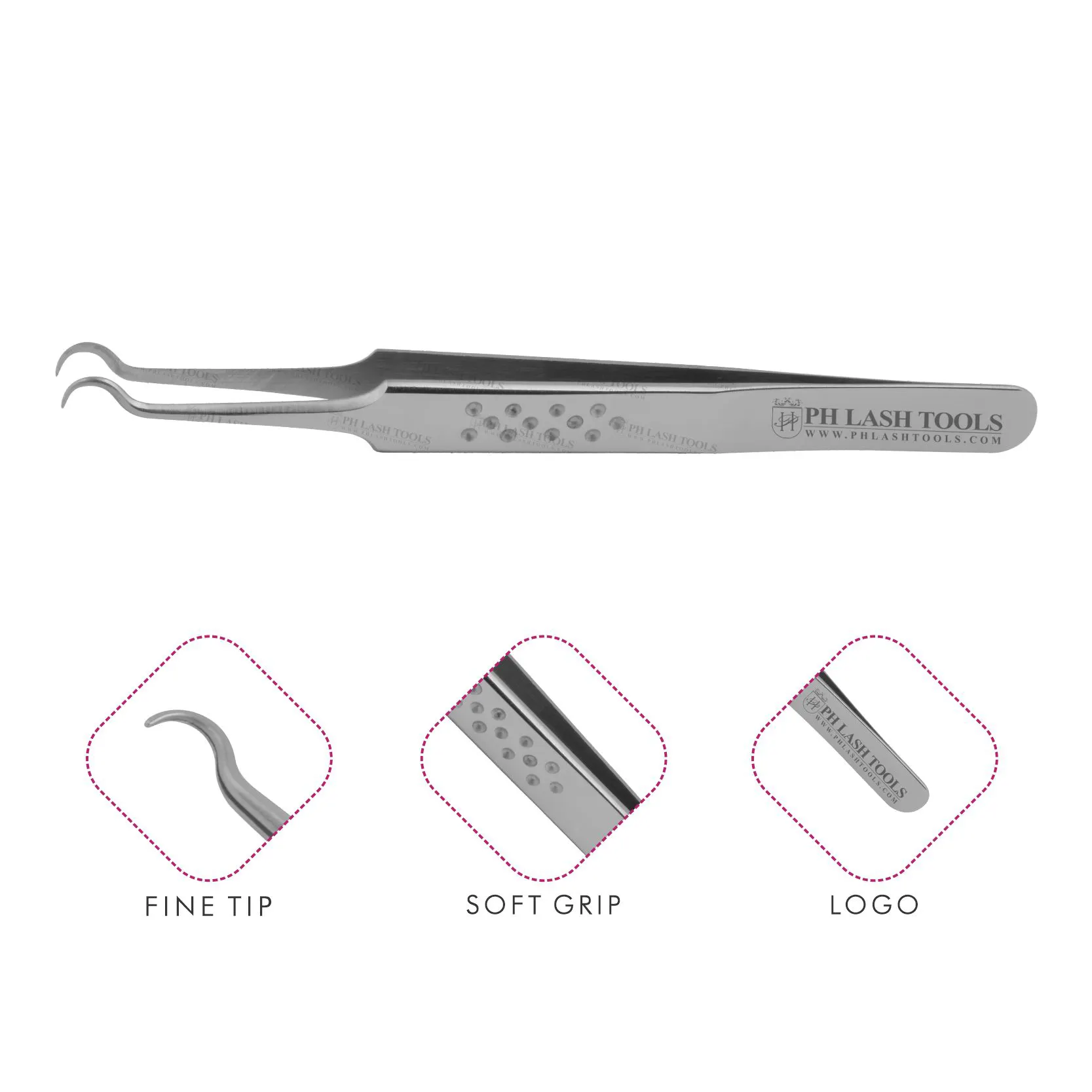 Stainless Steel Needle Nose Half Round Eyelash Extension Tweezers with Doted Design Custom Logo, Eyelash Extension Tweezers