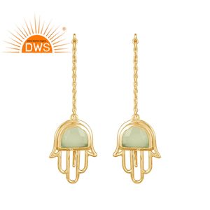 Hamas — boucles d'oreilles pendantes en or et argent 925, vente en gros de bijoux en pierres précieuses Prehnite, calcédoine - Product Image 1