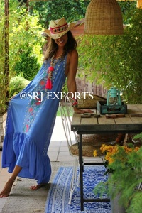 Vestido Largo Maxi Bohemio con Bordado Floral, Estilo Casual Ecológico, con Encaje, Volantes en la Parte Inferior y Abertura Trasera, para la Playa - Product Image 2
