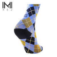 MBJ Plaid Compression Chaussettes de Cyclisme Bleu Marine pour Homme