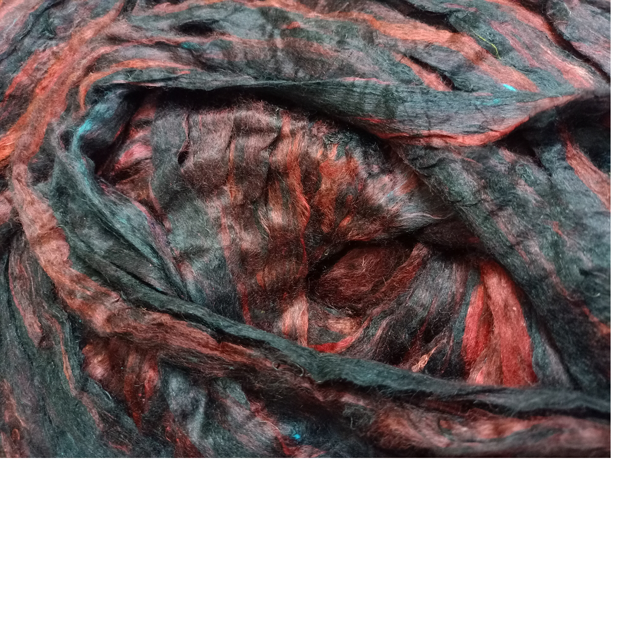 custom made sari silk sliver in shades of red and black also available in custom dyed colors suitable for yarn and fiber stores