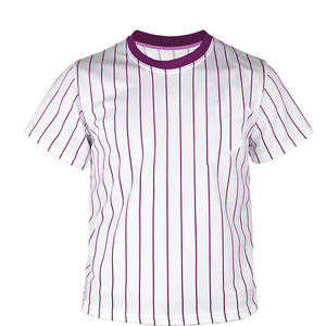 เสื้อเบสบอลเด็กชายสีขาวลายทางสีม่วงคอกลมแขนสั้นเสื้อผ้าโพลีเอสเตอร์ดูดซับความชื้น - Product Image 1
