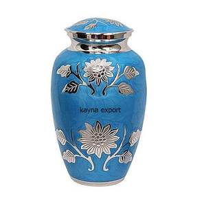 Urne de crémation pour adulte en métal bleu brillant, gravée, pour cendres, en laiton, bon marché, gravée pour adulte, capacité cubique de 200, dernière collection - Product Image 3