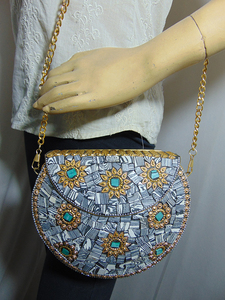 Pearl stone mosaic metal clutch purse - Product Image 6