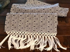 Bohemian Geometric Pattern Linen <b>Table</b> <b>Runner</b> With Tassels Woven Home Decor - Product Image 2