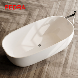 Bañera de terrazo de resina, moderna, doble delantal, redonda, superficie sólida, BR013 - Product Image 1