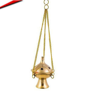 Encensoir suspendu en laiton pur, brûleur, porte-encens personnalisé, plaqué or - Product Image 1