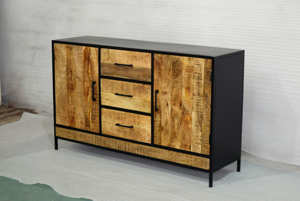 ตู้ลิ้นชักสไตล์วินเทจแบบโบราณตู้ไม้มะม่วงเหล็กสำหรับตกแต่งห้องครัวและห้องนั่งเล่น - Product Image 2