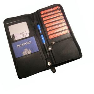 1 porte-documents en cuir véritable, porte-documents multiples de couleur noire, portefeuille de voyage à longue fermeture éclair - Product Image 1