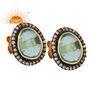 Natural Blue Topaz Gemstone Gold Plated <b>Stud</b> <b>Earrings</b> Supplier 925 <b>Silver</b> <b>Stud</b> <b>Earrings</b> Jewelry Manufacture - Product Image 2