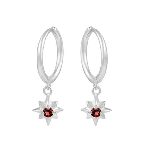 Good Quality Stone Huggies Garnet Gemstone Tiny Hoops 925 Sterling Silver Chunky Star Charm Earrings Jewelry Wholesale Supplier