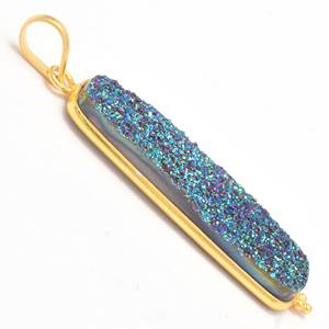 3A+ Green Titanium Druzy Gemstone Pendant For <b>Necklace</b> <b>Solid</b> 925 Sterling <b>Silver</b> Rectangle Bar <b>Silver</b> Jewelry For Suppliers - Product Image 3