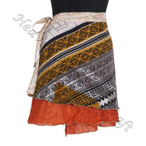 2023 nouveau meilleur Style magique Wrap Mini jupe femmes portent Vintage soie Sari courte longueur enveloppante Mini jupe 2 couches réversible - Product Image 2