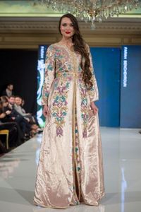 DAZZLING EVENING CAFTAN DRESS WITH COLORFUL EMBROIDERY OF DABKA, CRYSTAL GLASS BEADS,GLASS STONE WORK FOR PARTY-WEAR @ 2022 - Product Image 2