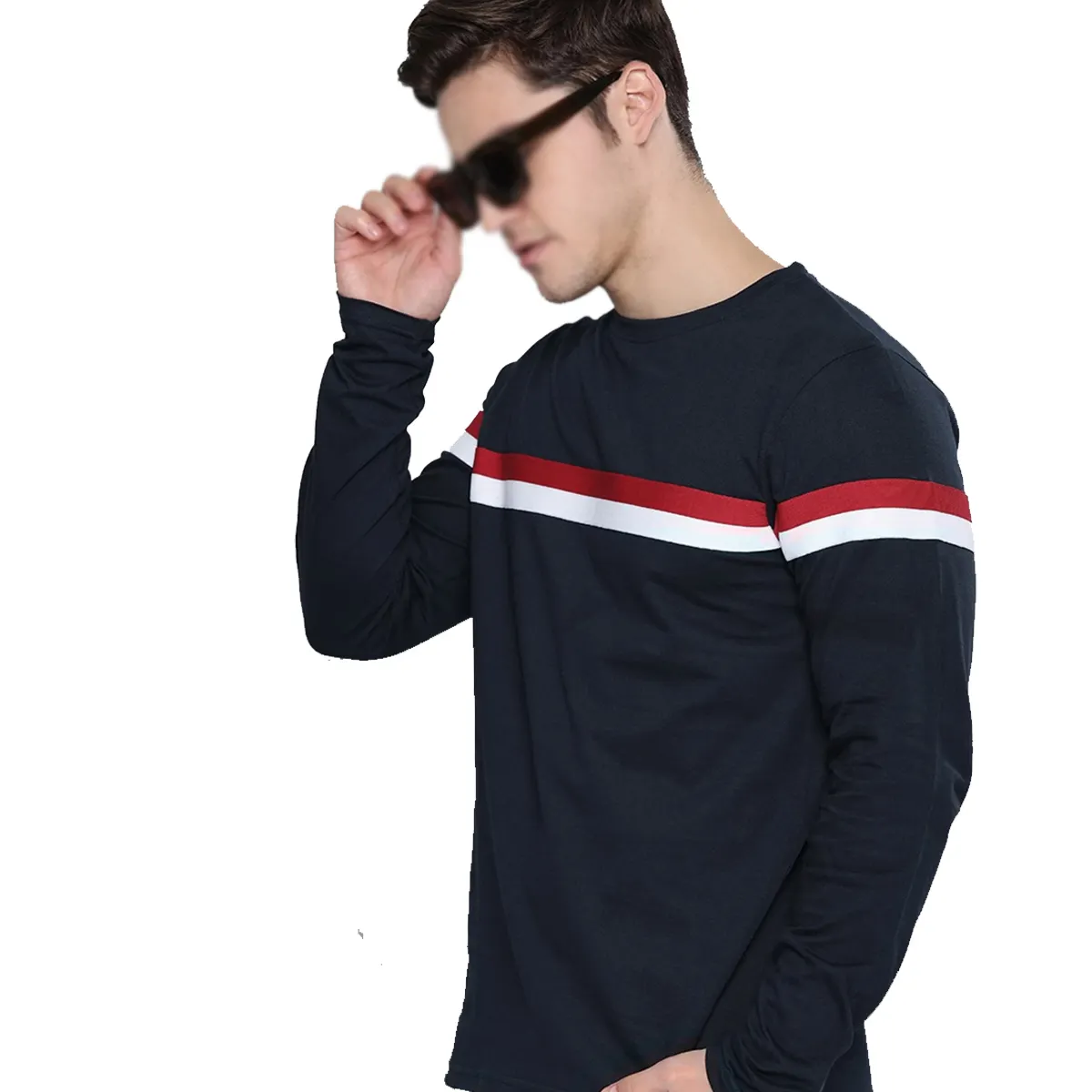 Navy Blue & Red Gestreepte Katoenen T-shirt Groothandel Beste Kwaliteit Nieuwe Ontwerp Mannen Met Lange Mouwen T-shirts Door Xapata Sport