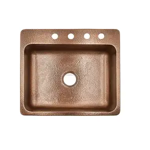 Nouvelle feuille de cuivre sous trou de montage évier de cuisine à bol unique avec revêtement en poudre de cuivre finition conception martelée pour le lavage