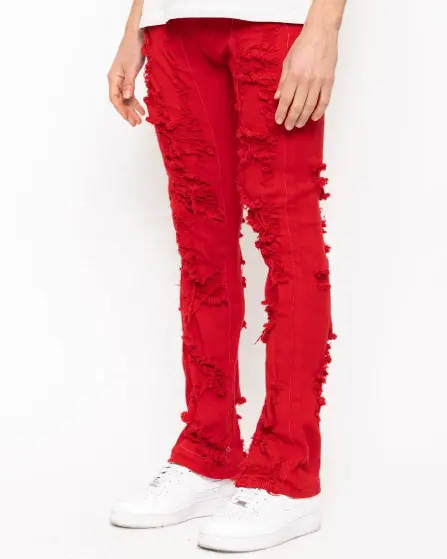 Benutzer definierte OEM italienische Männer Vintage Denim zerrissen Farbe gefärbt ausgestellt gestapelt Jeans Hosen Herren Jean