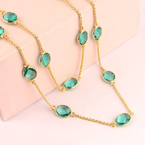 Bijoux fantaisie collier long minimaliste multi ovale pierres précieuses lunette réglage chaîne collier laiton plaqué or déclaration colliers - Product Image 1