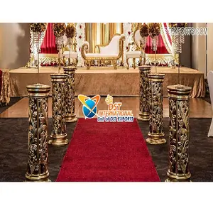 Wedding Hall Entrance Decoration Pillars Column Wedding Stage Walkway Decor Golden Pillars Indian Wedding Ceremony Aisle Column