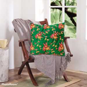 Housse de coussin Suzani brodée verdâtre à la main laine soie coton pour la maison hôtel solide pour salon Halloween décor - Product Image 2