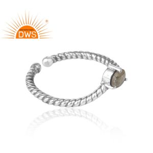 Gorgeous Labradorite Prong Set Ring Gemstone Jewelry Wholesale Oxidized <b>Sterling</b> <b>Silver</b> Twisted <b>Wire</b> Band Ring for Her - Product Image 3