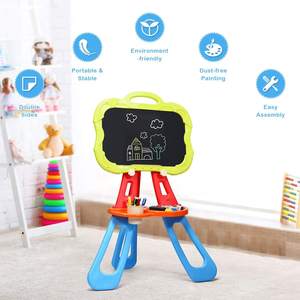 美术画架玩具儿童双面图形书写板三角支架白色和黑色5磁铁粉笔12存储粉笔 - Product Image 2