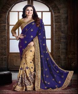 Saree en soie de travail de diamant de perle brodée lourde - Product Image 4