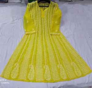 Hermoso diseño en Anarkali estampado de tela con hilo grueso bordado-2019 - Product Image 1