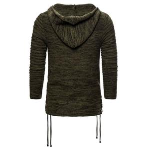 Wholesale Custom Men's Solid <b>Vintage</b> Retro Zipper Hooded <b>Sweaters</b> - Bulk Personalized Knitted Pullovers with Drawstring Strap - Product Image 3