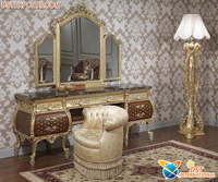 Table console moderne antique en teck massif avec miroir de console doré en bois sculpté à la main richement décoré