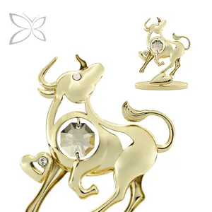 Crystocraft 12 Chinese Horoscope Zodiac Feng Shui Animal Crafts 24k Gold Plated OX Figurine with Brilliant Cut Crystals