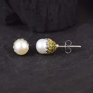 Süßwasser perle Natur chrom Diopsid Edelstein Ohr stecker Pure Sterling Silber Ohrringe Feiner Schmuck Bester Großhändler Lieferant