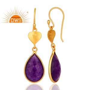 Pendientes colgantes de Aventurina púrpura, juego de bisel de piedras preciosas, mejor fabricante de joyería de plata India - Product Image 3