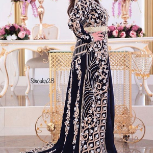 BLACK FLOOR LENGTH CAFTAN DRESS EMBROIDERY OF DABKA, CRYSTAL GLASS BEADS,GLASS STONE WORK FOR PARTY-WEAR @ 20221 - Product Image 1