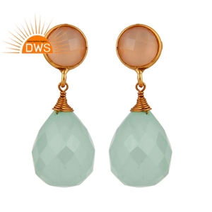 Aqua Chalcedony Faceted Briolette <b>Dangle</b> <b>Earrings</b> For Women Gemstone <b>Earrings</b> Jewelry Manufacturer - Product Image 1