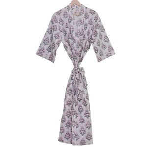 Bloemenblokprint Puur Katoenen Kimono Damesstrand En Festivalhoes Handgemaakt Gewaad Bruidsmeisje Zomerkleding Bikini Katoenen Badjas - Product Image 2