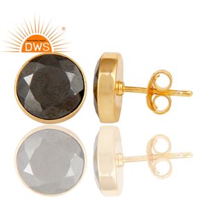 Boucles d'oreilles en hématite brillante, bijoux plaqués or 18 carats, forme ronde, boucles d'oreilles à clous en argent 925, fournisseurs, collection classique - Product Image 2