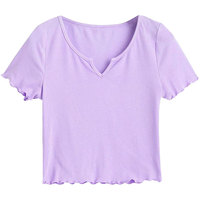 T-shirt court ajusté pour femme, côtelé 1x1, manches courtes, col rond, motif floral, respirant, écologique, 100 % coton, logo personnalisé