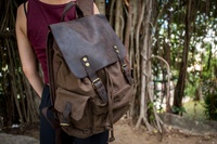 Mochilas de Senderismo para Computadoras Portátiles, Impermeables, de Lona, Cuero, Vintage, Enceradas, Unisex, con Capacidad de 20-35L, TCS