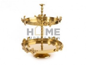 Elegante soporte de pastel antiguo de cobre hecho a mano con superficie martillada de diseño único y ramas de fijación de hojas de flores de metal - Product Image 5