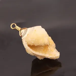 New fashion natural sea shell druzy single bail connectors 24k gold plated wire wrapped gemstone connectors for jewelry making