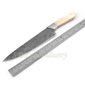 Juego de cuchillos de chef de cocina de Damasco modernos hechos a mano personalizados, hoja de acero inoxidable afilada, mango de hueso de camello, cubierta de Funda de cuero - Product Image 3