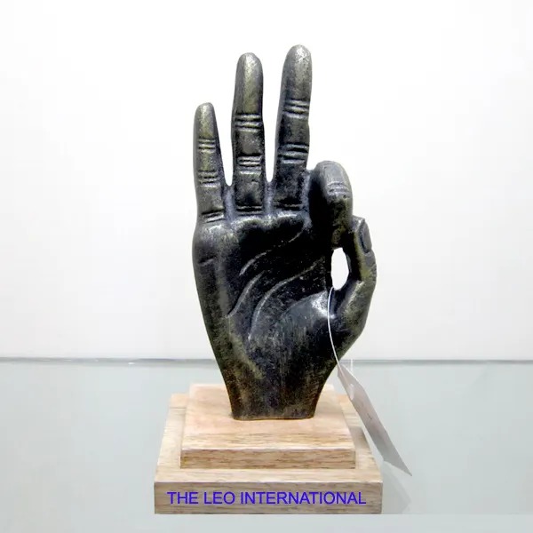 Metal Crafts Okay Hand Sign Base on Wooden SCULPTURE Custom Shape Home Decoration