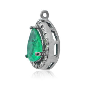 Gema de Esmeralda en forma de pera, pavé de diamante oxidado, 925 Plata, diseñador, componentes de joyería, venta al por mayor - Product Image 1