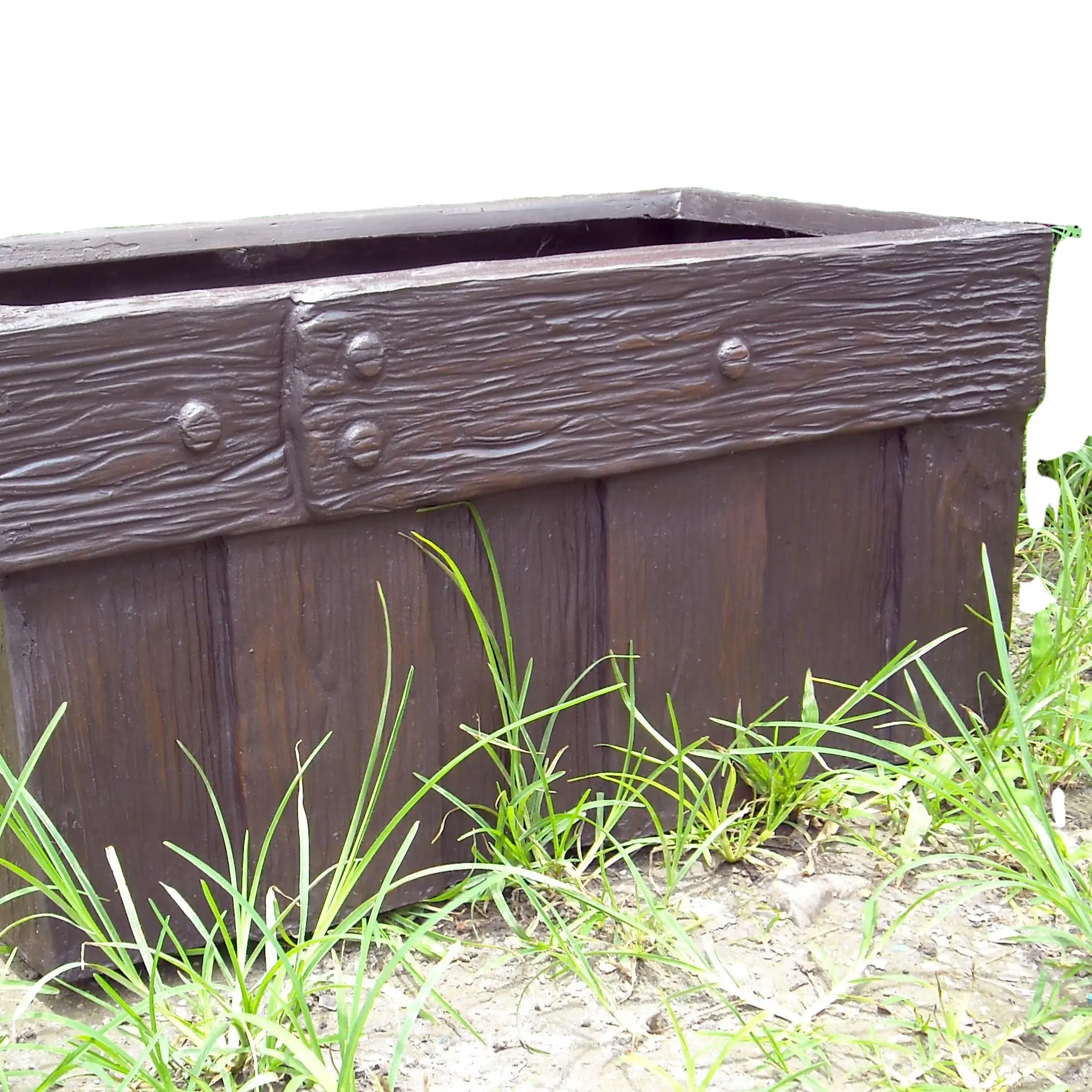 KNT Wholesale New Wooden Looking FRP Classic Rectangular cubical fiberglass Planter Box smooth finish pot 2022