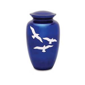 Venta al por mayor moderno estilo europeo pájaro azul grabado Metal entierro cremación urna - Product Image 1