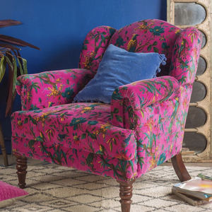 Modern Home Decor Cotton Velvet Printed <b>Armchair</b> for Ladies Living Room Sofa Chair Mango Wood <b>Pink</b> Upholstered Chair - Product Image 1