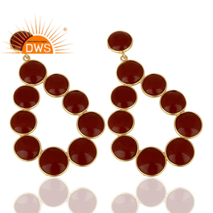 Pendientes colgantes de gota de piedras preciosas de jaspe rojo multi plata de ley chapada en oro amarillo indio fabricante colección clásica - Product Image 2