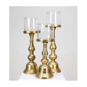 Nouvel ensemble de 3 bougeoirs en forme de pilier pour décoration intérieure et extérieure, bougeoirs faits à la main pour bougies chauffe-plat, finition couleur or - Product Image 5